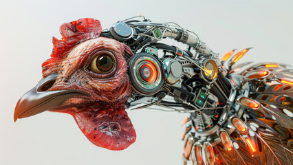 Chicken with Futuristic Robotic Enhancements
