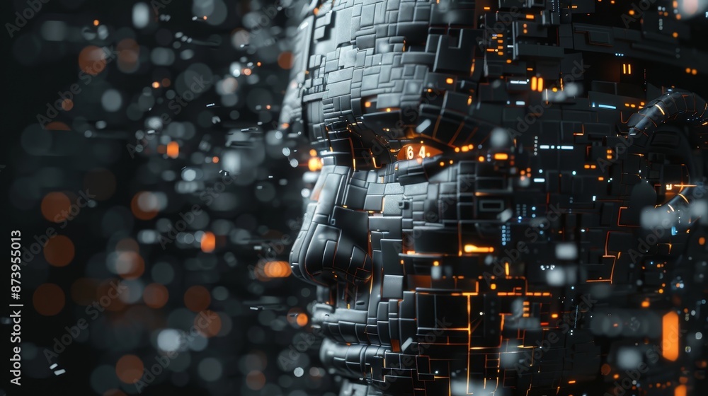 Poster cyborg inside computer core in futuristic metallic science fiction futuristic cybernetic visions reb