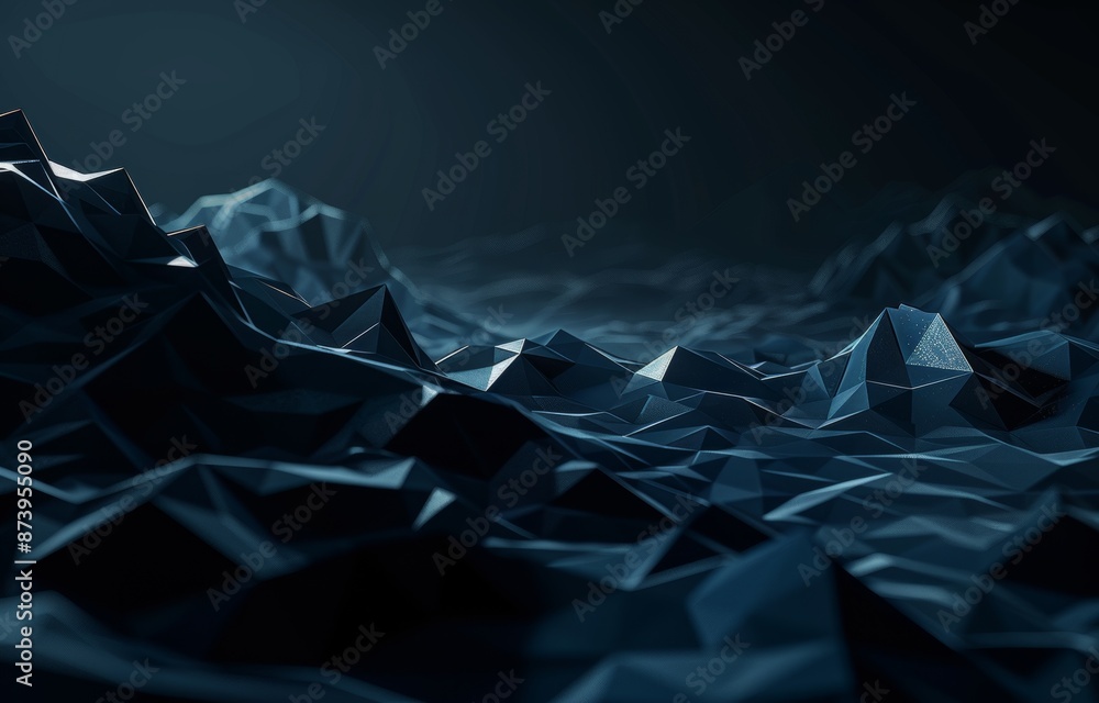 Poster an abstract rendering of a chaotic surface. a futuristic polygonal background. a low poly object wit