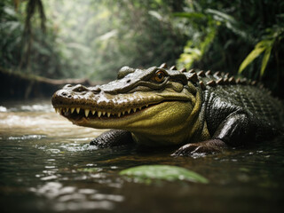 Obraz premium Crocodile in the Rainforest in a river