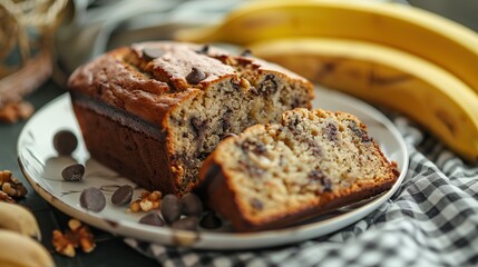 Banana Bread: Delicious homemade banana bread with walnuts or chocolate chips