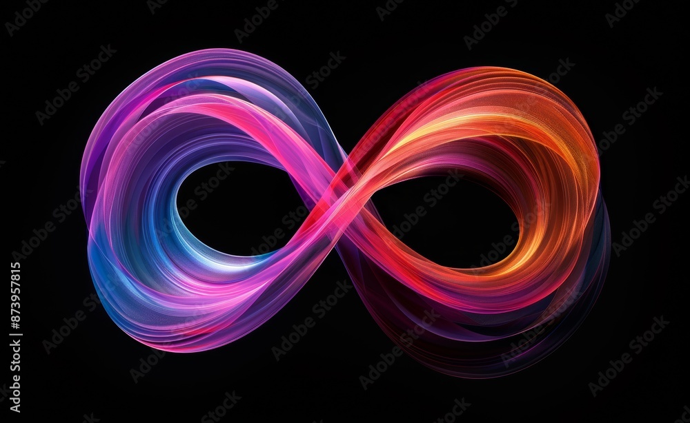 Poster computer-generated geometric digital art of a colorful abstract twisted shape in motion
