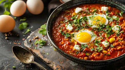 a delicious egg curry, centered with sharp detail and ample copy space. 