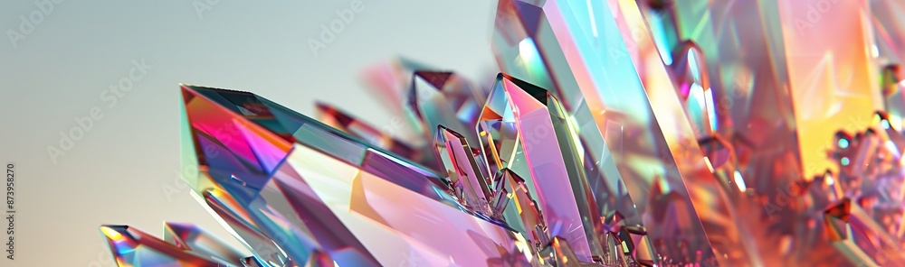 Poster the background is composed of an abstract crystal background with an iridescent texture, a macro pan