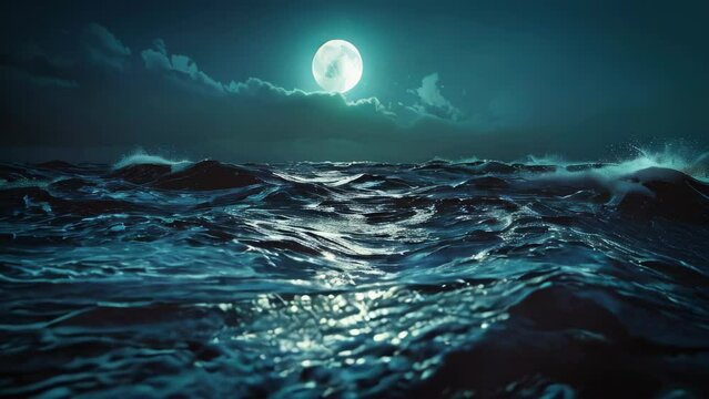Sea or ocean waves under moonlight