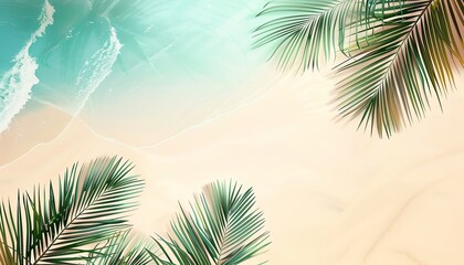 Beautiful Tropical Beach Background with Palm Leaves and Sand 