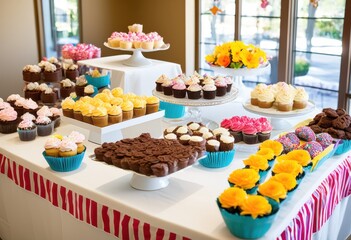 colorful fundraiser bake sale delicious homemade treats sweets displayed tables, charity, event, community, organization, fundraising, cookies, cakes, cupcakes