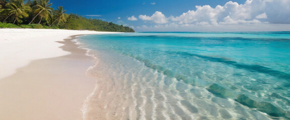 Obraz premium Sea waves splashing on empty idyllic white sand beach