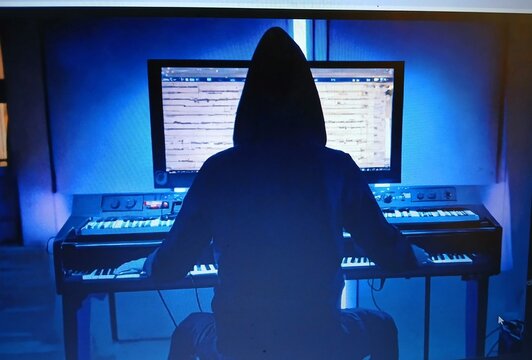 A male hacker using computer