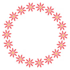 round frame made of red with yellow flowers over white