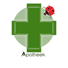 Pharmacy Cross with Pharmacy Sign and Ladybug in Vector