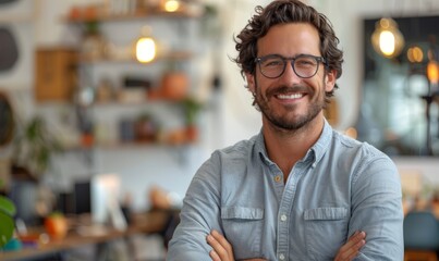 Fototapeta premium businessman leader, stands with crossed arms and a joyful smile