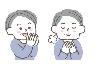 喜んでいる女性と不安を感じている女性のセット