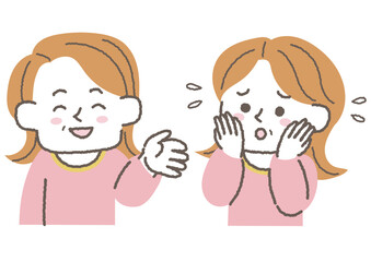 喜んでいる女性と不安を感じている女性のセット