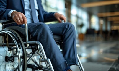 Obraz premium Close up hand Disabled businessman in wheelchair in office
