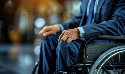Fototapeta premium Close up hand Disabled businessman in wheelchair in office