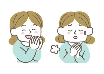 喜んでいる女性と不安を感じている女性のセット