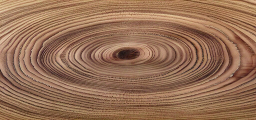 A close-up view of a tree trunk cross-section, revealing detailed growth rings that radiate outward from the center.