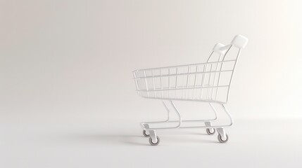 A white shopping cart is sitting on a white background