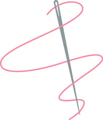 Embroidery needle and thread icon, flat dressmaking tool illustration, cartoon tailor craft decoration object, vector sewing accessories design, doodle embroidery supplies element,