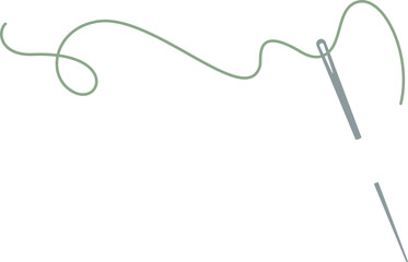 Sewing thread and needle icon, hand drawn dressmaking supplies object, cartoon tailor craft decoration illustration, flat embroidery tool element, vector fashion accessories design,