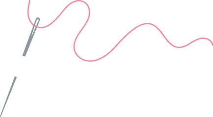 Sewing needle and thread logo, flat embroidery accessories illustration, vector tailor craft decoration element, doodle fashion supplies design, hand drawn sewing tool object,