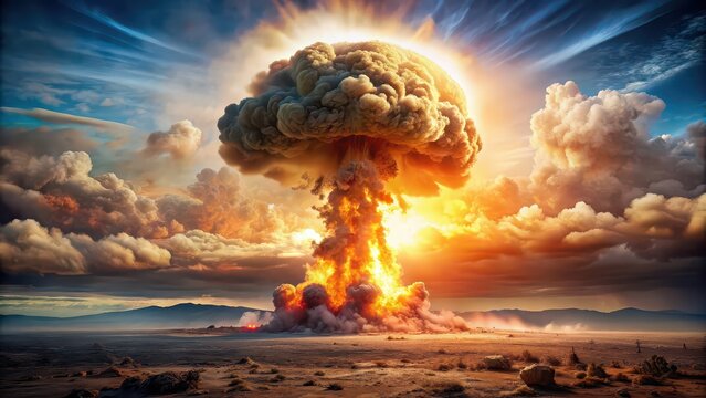 A powerful explosion from a nuclear bomb causing massive destruction, nuclear bombs, atomic bombs, detonation