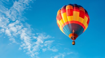 Naklejka premium Colourful hot air balloon flying over blue sky