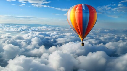 Fototapeta premium Colourful hot air balloon flying above the clouds