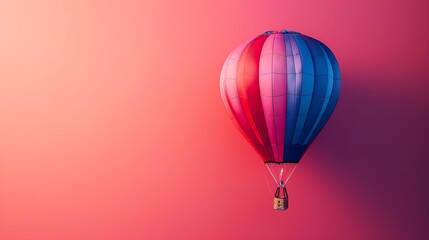 Fototapeta premium Colourful hot air balloon isolated on red pink and purple background