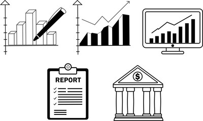 Vector graphic resources for business and finance themes. The design is modern, clean, and suitable for business presentations, reports, and marketing materials