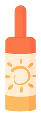 Sun screen oil tube label, flat uv block cream bottle, cartoon skin protection spray tube, creative sun screen moisturizer product, vector sunscreen cosmetic pack,
