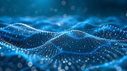 Fototapeta premium Data technology abstract global network wave of particles abstract background wavy surface consisting of points