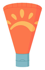 Sunscreen oil product patch, flat sun protection factor cosmetic container, creative sunscreen lotion tube, vector sunblock oil product, cartoon uv block cream pack,