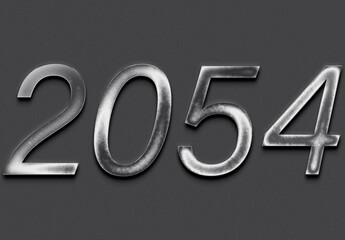 Chrome metal 3D number design of 2054 on grey background.