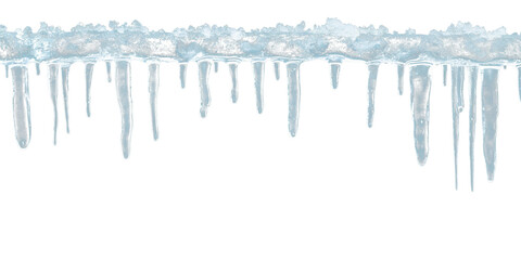 Crystal clear icicle drips, isolated on transparent background