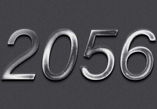 Chrome metal 3D number design of 2056 on grey background.