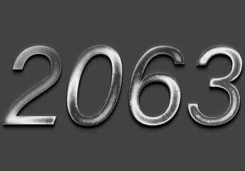 Chrome metal 3D number design of 2063 on grey background.