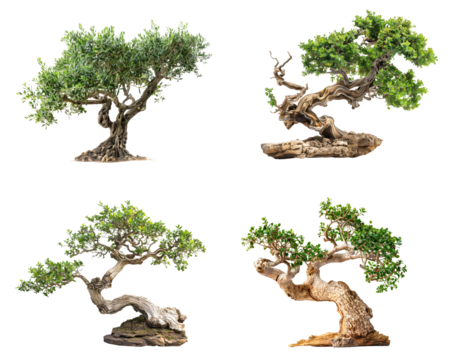 Un gruppo di alberi di sughero su sfondo trasparente, evidenziando la loro struttura e bellezza naturale.