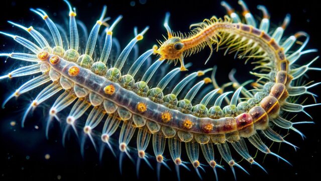 Microscopic image of Larva actinula chidaria Tubularia sp. in Hydrozoa class, showcasing its delicate tentacles and aboral end attachment mechanism.