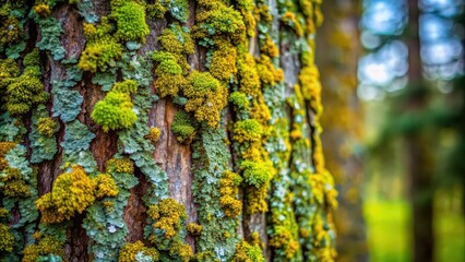 Close-up of tree bark covered with lichens and mosses , nature, texture, forest, bark, trees, lichen, moss, close-up