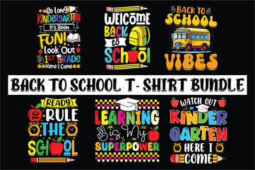 Back to school T-shir Bundle design template. back to school typography Bundle t-shirt. Kindergarten T-Shirt Design.