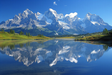 Fototapeta premium Mountains reflected in a still alpine lake