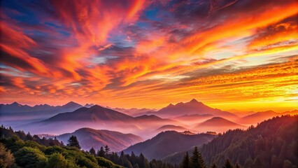 Obraz premium Breathtaking sunrise over serene mountain range with vibrant orange and pink hues , sunrise, mountain range, vibrant, orange, pink