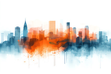 Obraz premium An artistic interpretation of a cityscape with watercolor splashes and ink outlines, Urban, High contrast, Dynamic and creative representation
