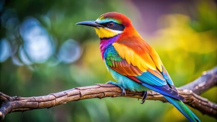 Close-up photo of a colorful bird perched on a tree branch, avian, wildlife, nature, feathers, vibrant, ornithology, beak, wings