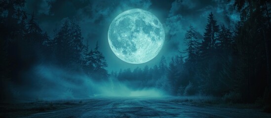 Fototapeta premium Mysterious Full Moon in a Foggy Forest