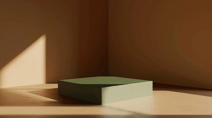 Green Cube on Tan Background with Light