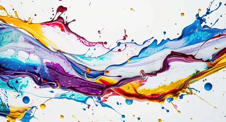 Fototapeta premium Abstraction. Graphic Draw of Multicolored Paint Splashes in Acrylic Art on White Background