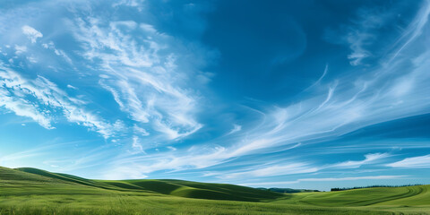 Fototapeta premium Stunning Pastoral Landscape with Rolling Green Hills and Dramatic Sky